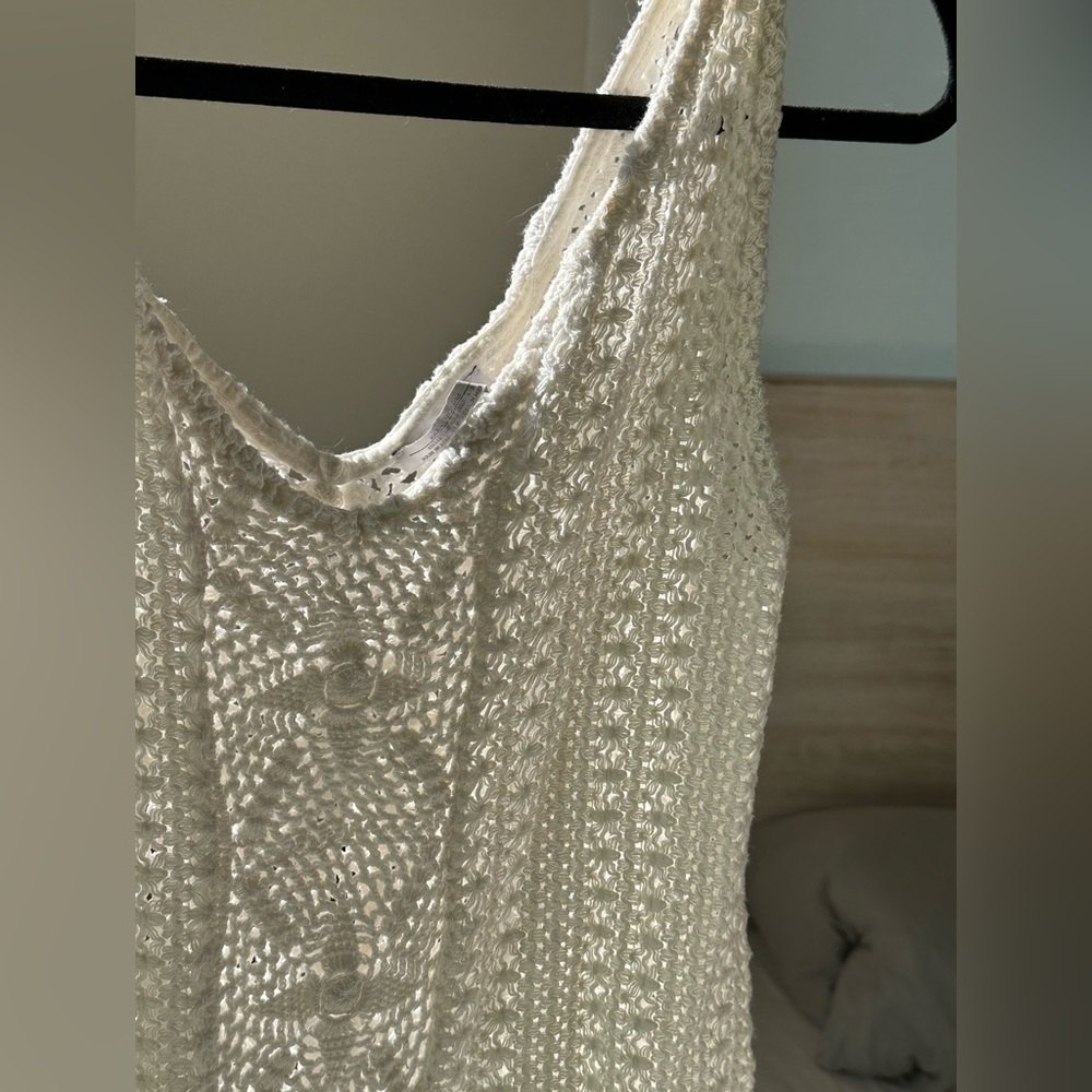 Zara Cream Sleeveless Crochet Mini Dress Swim Cover Up Size M